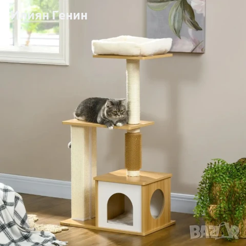 PawHut Котешко дърво Котешка пещера, 1 котешко легло, 1 място за почивка, 59,5 см x 39,5 см x 114 см, снимка 6 - За котки - 50752935