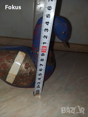 Страхотна синя дървена патица патка с месинг и кост, снимка 5 - Антикварни и старинни предмети - 43414181