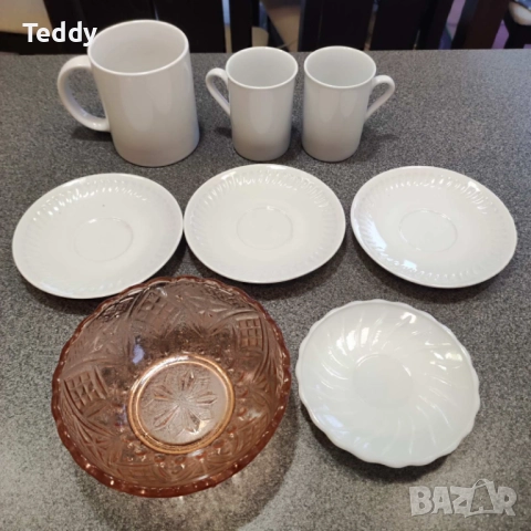 Чаши, чинийки, стъклени чаши, кухненски прибори, снимка 1