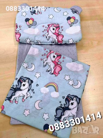 Комплект подложка за количка бебешки с възглавница, одеяло и чаршаф за бебе, снимка 3 - Спално бельо и завивки - 36655766