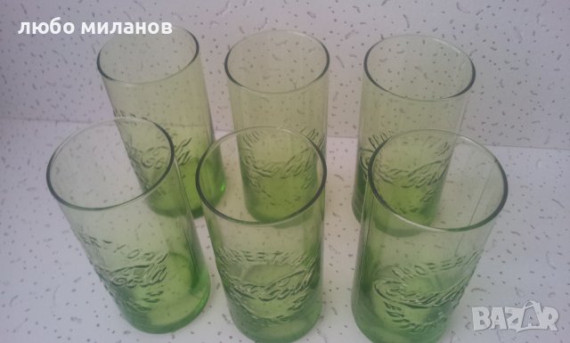 Стъклени чаши Кока Кола от един цвят прозрачно зелени 6 бр