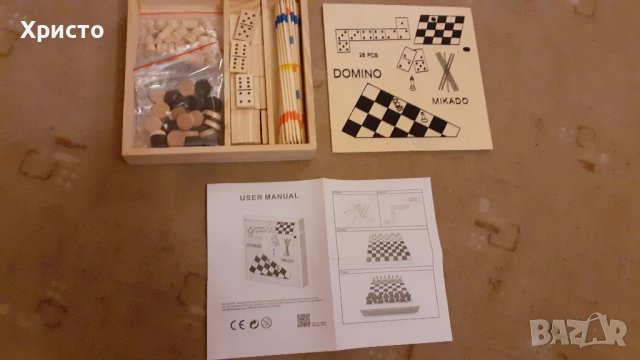 настолни игри 4 бр в дървена кутия-домино, шах и други, снимка 2 - Домино - 40716918