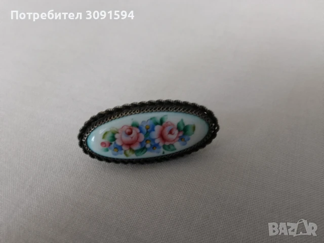 Страхотна антикварна колекционерска руска порцеланова брошка със филигран , снимка 5 - Антикварни и старинни предмети - 51267011