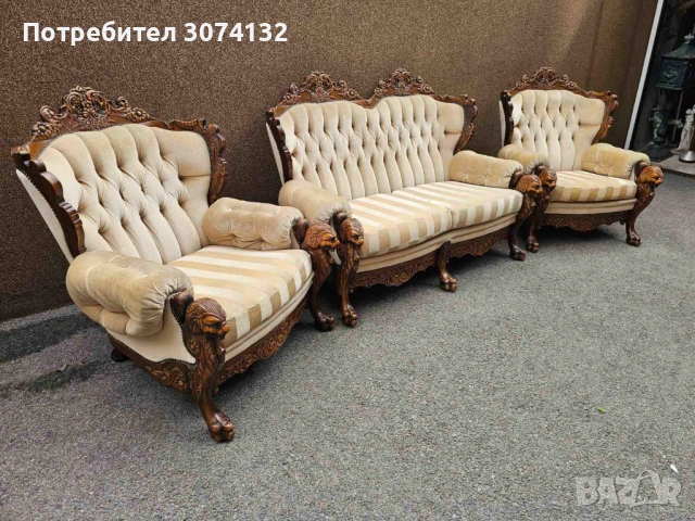 Холна гарнитура с дървореза, снимка 6 - Дивани и мека мебел - 53500221