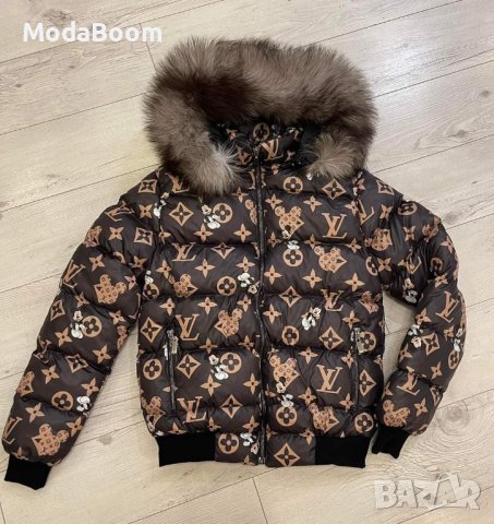 Louis Vuitton Дамско Късо Зимно Яке с Качулка с Естествен Пух 