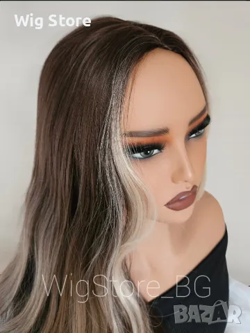 Кестенява перука на кичури без бретон, снимка 5 - Аксесоари за коса - 47740617