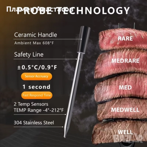 JX-368 Безжичен Bluetooth Термометър за Месо и BBQ – Дигитална Сонда за Фурна, Грил и Барбекю, снимка 5 - Други - 52429142