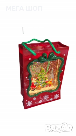 Празнична Коледна декорация във вид на подаръчна чанта със светлини и снежен ефект, снимка 2 - Декорация за дома - 52587358