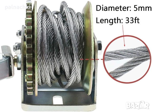 Ръчна лебедка със стоманено въже 1125 кг, лебедка с въже, снимка 3 - Други инструменти - 52113810