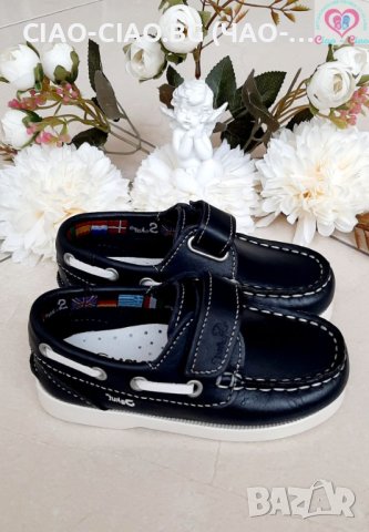 №21-№27, Бебешки мокасини за момче, тъмно сини с бял кант и велкро, снимка 2 - Бебешки обувки - 37919770