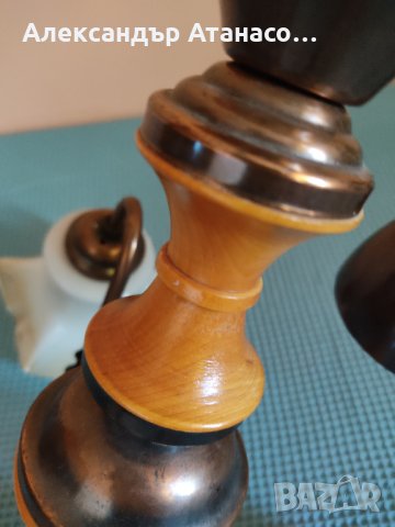 Класически полилей с 3 крушки, орнаменти от месинг и дърво, румънски, снимка 7 - Полилеи - 34999587