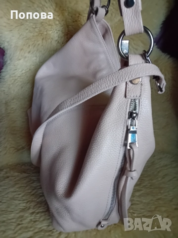 Голяма италианска розова чанта от естествена кожа , снимка 3 - Чанти - 52219310