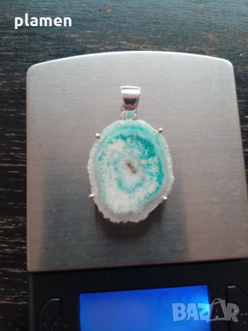 Сребърна висулка със син ахат, снимка 1 - Колиета, медальони, синджири - 33194769