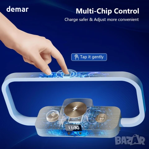 CRLL 3 в 1 нощна лампа с безжично зарядно и USB порт, дървена настолна лампа, снимка 5 - Настолни лампи - 51373876