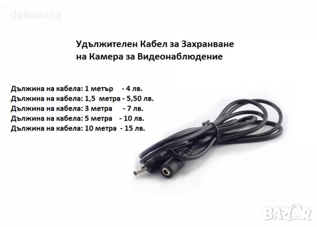Кабел за Видеонаблюдение Захранващ Удължаващ Кабел за Камера Захранване
