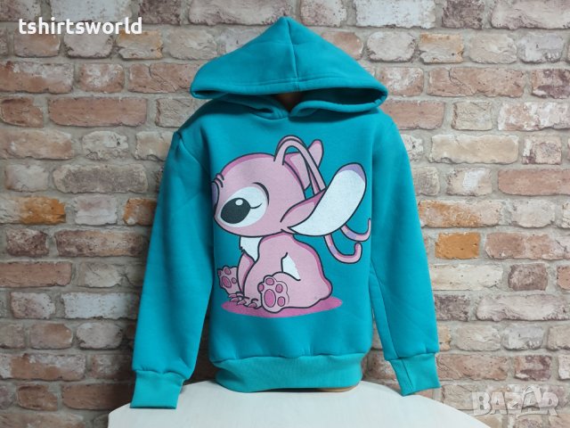 Нов детски суичър с дигитален печат Ейнджъл - Стич (Stitch) в зелен цвят, снимка 5 - Детски анцузи и суичери - 43376491
