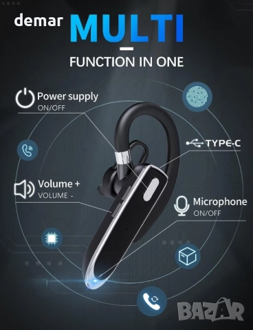 Bluetooth слушалка за едно ухо, Bluetooth слушалка с калъф, микрофон, снимка 5 - Слушалки, hands-free - 52972345