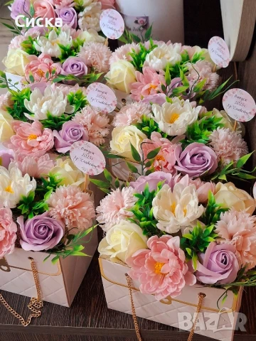 Кокетни чанти със сапунени цветя от пластичен сапун, снимка 6 - Подаръци за жени - 50498815