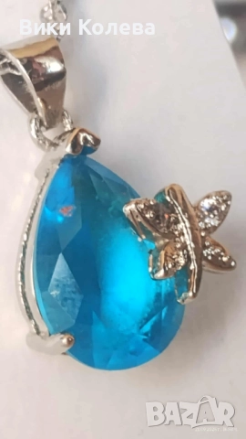Елегантно колие със син камък и пеперуда, снимка 4 - Колиета, медальони, синджири - 51873154
