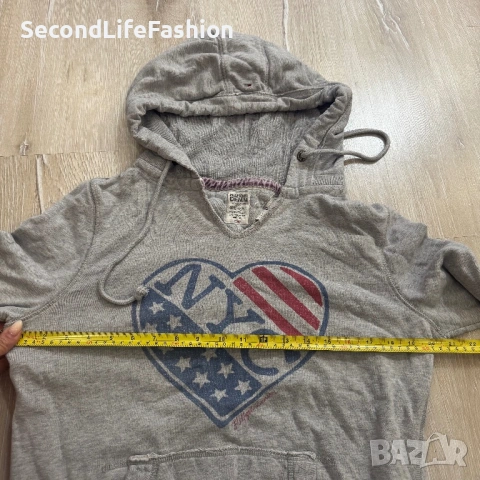 Дамски суитшърт Tommy Hilfiger с качулка и американско знаме New York размер XS, сив, снимка 5 - Суичъри - 53309190