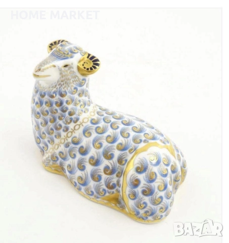 A Royal Crown Derby England  paperweight modelled as a ram/  Circa 1988 - великолепие в злато , снимка 4 - Антикварни и старинни предмети - 52669197