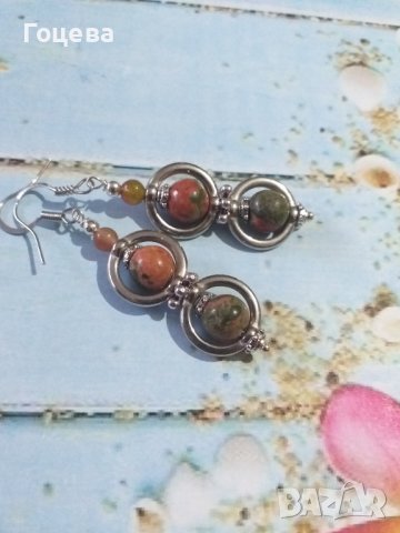 Новите ни Бохо обици с камъни Унакит и Жадеит и орнаменти в цвят Сребро , снимка 5 - Обеци - 38194793