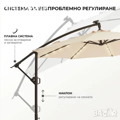 Висококачествен Регулируем 3х3М Градински Чадър с 8 ребра и UV защита, снимка 2 - Градински мебели, декорация  - 49195226