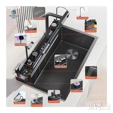 Модерна мултифункционална кухненска мивка с двовен водопад 20 в 1, снимка 5 - Мивки - 47368493