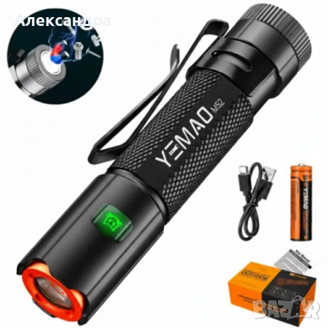Фенер YEMAO YM-M52 – компактен, 1500 лумена, магнит, Type-C, снимка 3 - Друга електроника - 53360264
