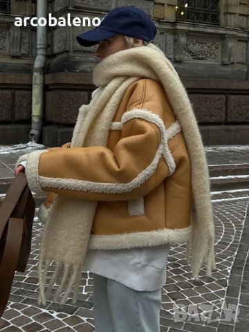 Дамско топло свободно яке от изкуствена кожа и изкуствена агнешка вълна, 2цвята, снимка 4 - Якета - 43528357