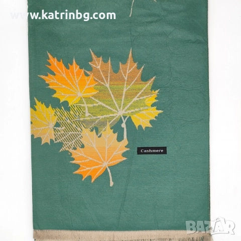 Кашмирен шал с листа и ръкавици-Стилен дамски зимен комплект в зелено Код на продукта:DAK-0021, снимка 2 - Подаръци за жени - 52201192