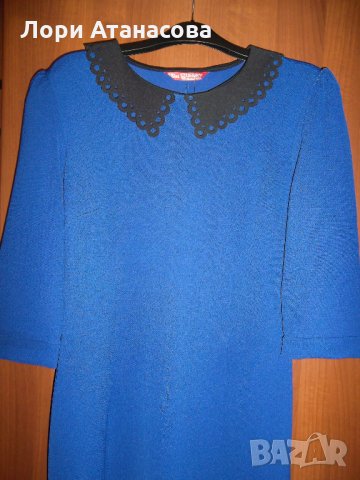 Елегантная рокля  с ефирна якичка в синьо с изчистен дизайн-свободен модел,подходящ за всяка фигура, снимка 5 - Рокли - 28789310