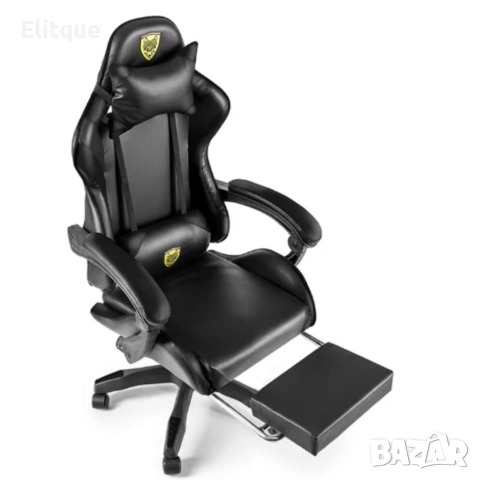 Черен геймърски стол с прибираща се поставка за крака – максимален комфорт при дълги часове игра, снимка 7 - Столове - 53241459