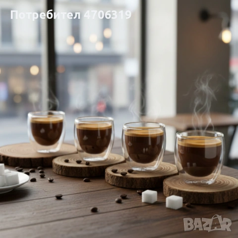 Термоустойчиви чаши за еспресо с двойно дъно -комплект 4бр,65мл.