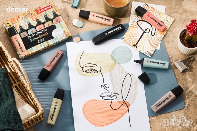 Маркери хайлайтър - STABILO BOSS ORIGINAL NatureCOLORS - 4 бр.- Кално зелено, Сиена, Умбра, Черно, снимка 5 - Ученически пособия, канцеларски материали - 43440329