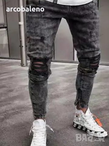 Мъжки модни тесни дънки със средна талия
