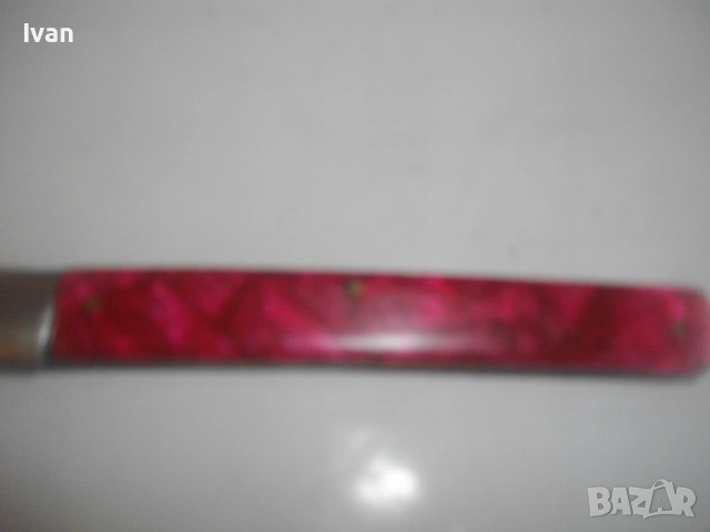 Българско Соц ножче ножка джобно туристическо 18,5 см с дръжка от червен каталин, снимка 6 - Антикварни и старинни предмети - 53420295