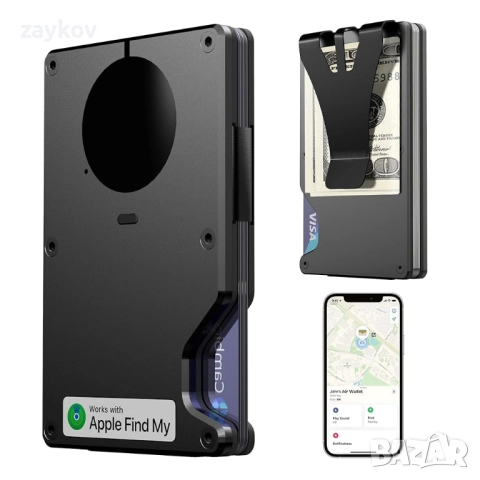 Въздушен портфейл, тънък портфейл с вграден тракер, умен портфейл с щипка за пари