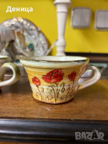 Страхотни🥰 Керамични чаши с макове за кафе Ръчна изработка-100/120 мл на око Цена-30 лв/15.34€, снимка 2 - Чаши - 52580296