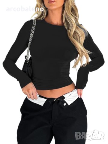 Едноцветен тънък пуловер, тениска, дамско улично облекло, 7цвята , снимка 17 - Тениски - 43442184