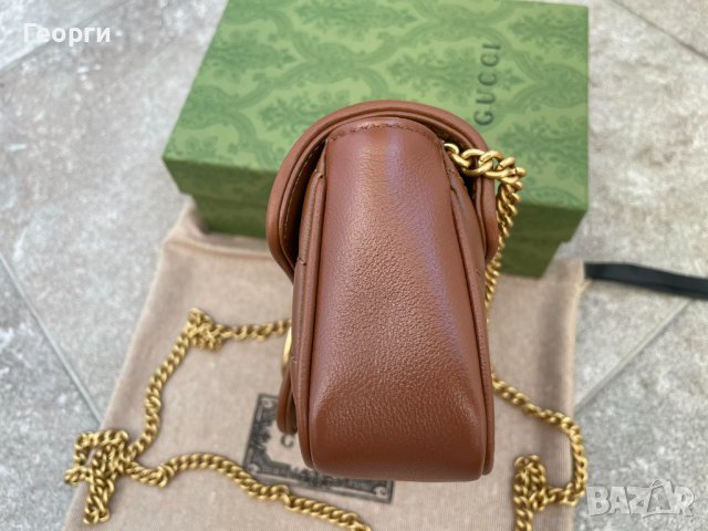 Gucci Кафява коженa Marmont Супер мини чанта Гучи GG лого Made in Italy, снимка 9 - Чанти - 43492214