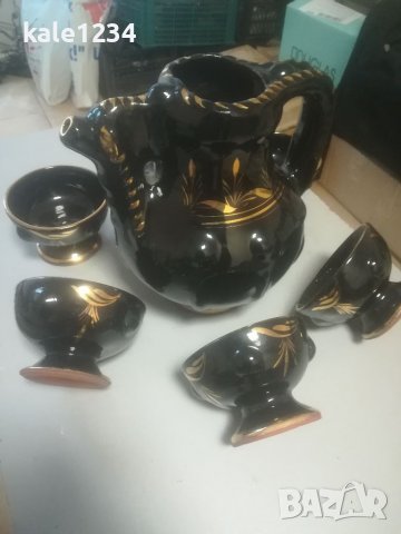 Керамичен сервиз за вино. Черно със злато. Чисто нов. Ръчно рисуван. За механа. Българско производст, снимка 9 - Сервизи - 39029147