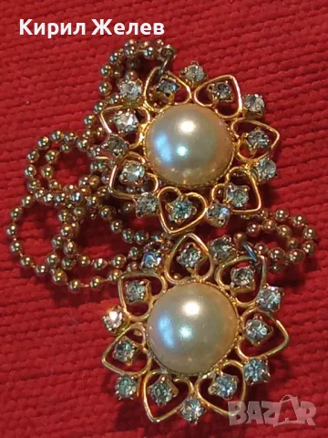 ЕФЕКТНА ПОЗЛАТЕНА ВИНТИДЖ АРТ СТИЛ ДВОЙНА БРОШКА с ВЕРИЖКИ РЯДЪК МОДЕЛ с ИСКРЯЩИ КРИСТАЛИ 75511, снимка 13 - Други - 48734396