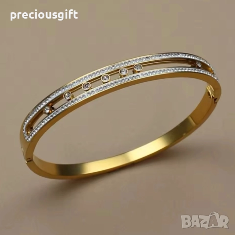 Елегантна златиста твърда гривна от неръждаема стомана – не ръждясва, не променя цвета си