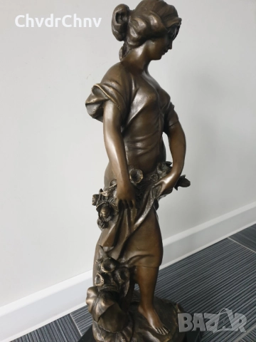 68см-17кг Moreau статуетка/френска бронзова скулптура/голяма фигура на жена с цветя, снимка 3 - Статуетки - 52570330