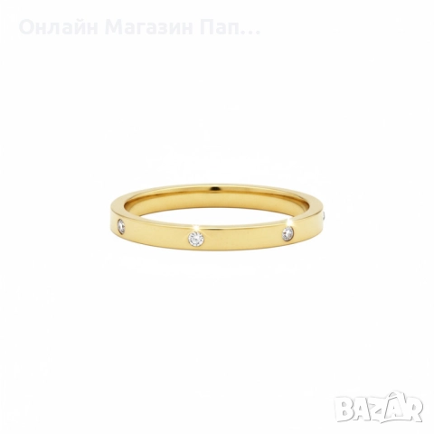 Пръстен от неръждаема стомана с фин цирконов обков – златист и сребрист, снимка 2 - Пръстени - 52302827