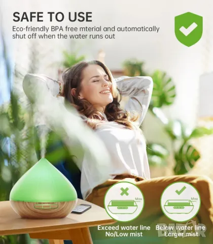 RGB 500ml Арома Дифузер с дистанционно, 8 Етерични масла, снимка 4 - Овлажнители и пречистватели за въздух - 48356289