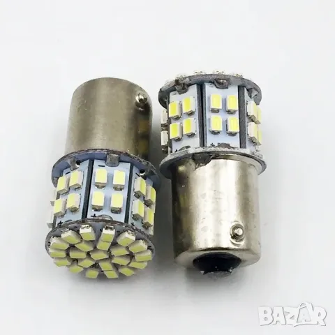 2 бр. Габаритни LED крушки BA15S габарити стопове 1156 с 50 SMD лед диода DC 12V 24V Паркинг Задни с, снимка 18 - Аксесоари и консумативи - 47593538