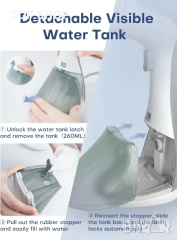 Уред за пара QEXREED, 1300 W с голям резервоар от 260 мл, гладене и изпаряване, 2 настройки за пара, снимка 6 - Други стоки за дома - 49552044