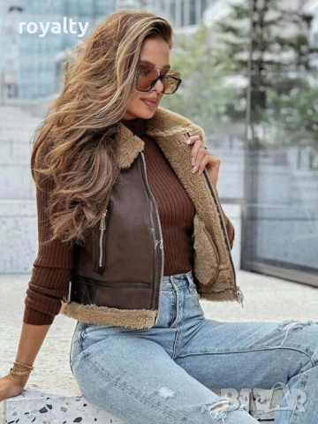 Дамски кафяв къс пухкав елек, снимка 2 - Елеци - 51995667